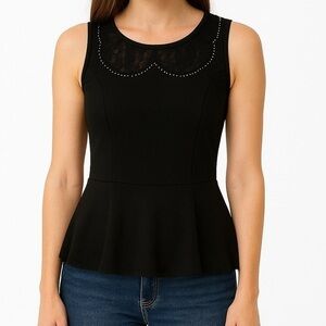 Vintage Lace Peplum Tank Top Black White Beaded Y2K XS